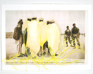 Untitled, Inkjet print with gouache, tea, spice and sparkle on Rives BFK Paper 30 x 22 inches, 2010
